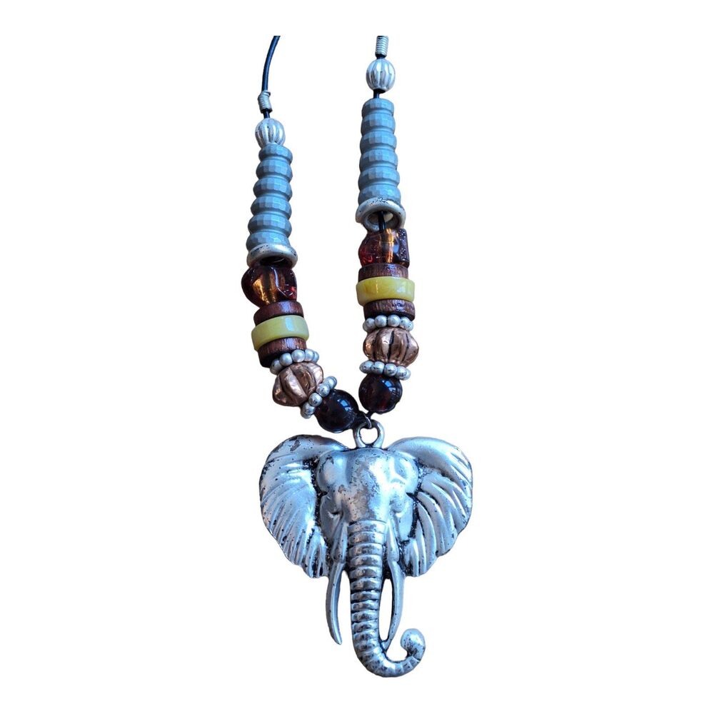 Elephant Head Statement Piece Necklace and Earrings Set Safari Bama Pride - Picture 4 of 12